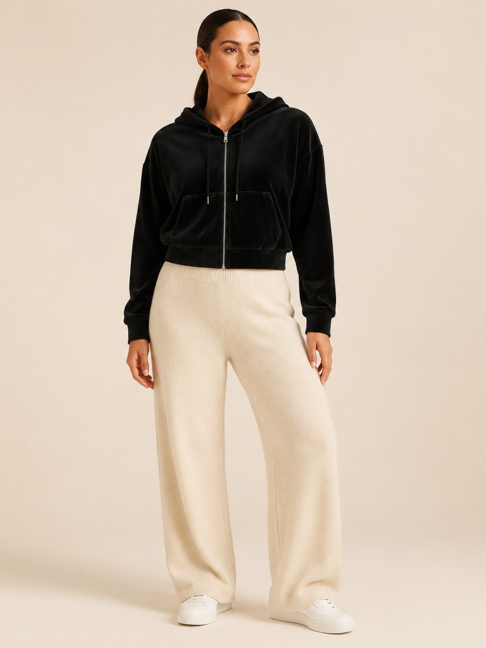 Forever 21 Black Velvet Zip Hoodie Jacket
